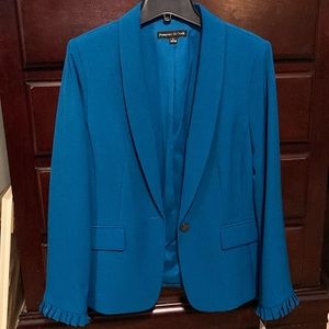 Dressy teal blazer with ruffle hem sleeve